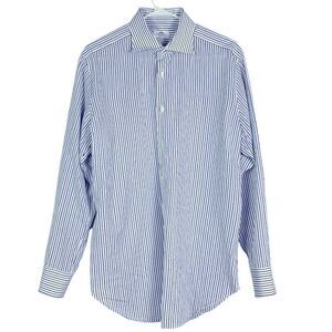 Castangia Mens Blue & White Striped Button-Down Shirt 100% Cotton, size 42/16.5